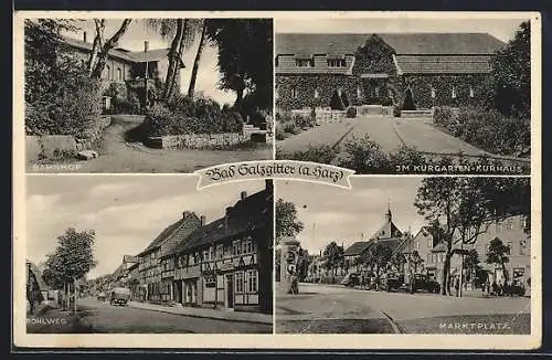 AK Bad Salzgitter a. Harz, Bahnhof, Kurhaus mit Kurgarten, Marktplatz, Bohlweg