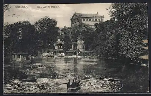 AK Dresden, Boot auf dem Kgl. Zwingerteich