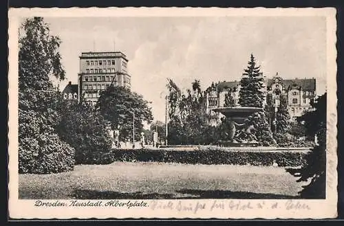 AK Dresden-Neustadt, Springbrunnen auf dem Albertplatz