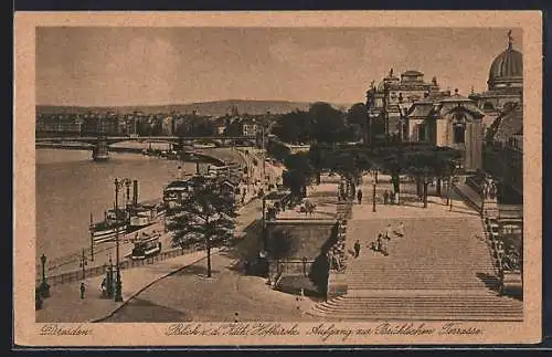 AK Dresden, Blick v. d. Kath. Hofkirche, Aufgang zur Brühlschen Terrasse
