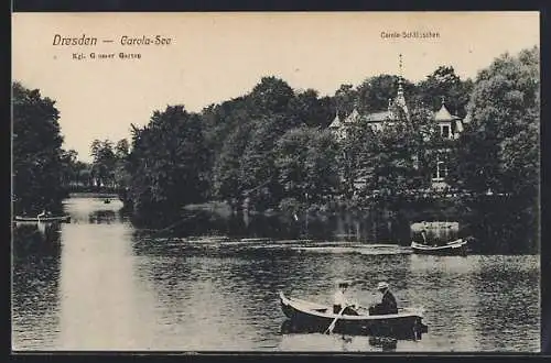 AK Dresden, Carola-See mit Carola-Schlösschen