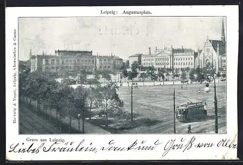AK Leipzig, Augustusplatz mit Strassenbahn