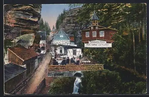 AK Rathewalde, Rathenwalder Mühle mit Milch, Kaffee und Kuchen
