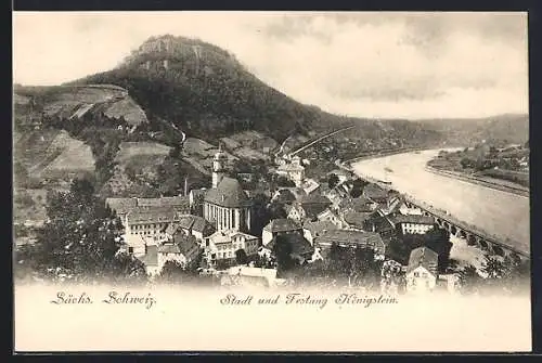 AK Königstein /Sächs. Schweiz, Blick auf den Ort und die Festung Königstein