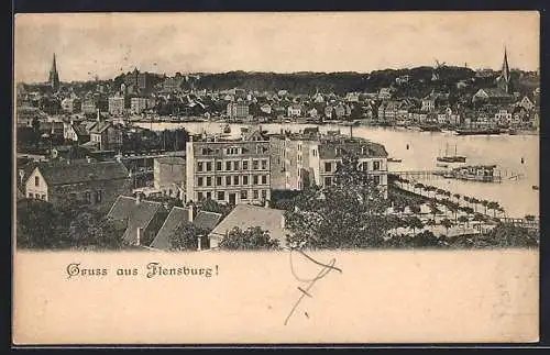 AK Flensburg, Stadtansicht aus der Vogelschau