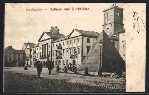 AK Karlsruhe, Rathaus und Marktplatz