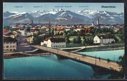 AK Rosenheim, Ortsansicht mit Brücke und Miesing, Wendelstein, Breitenstein