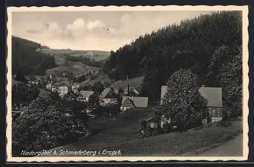 AK Niederpöbel b. Schmiedeberg, Blick auf den Ort im Tal