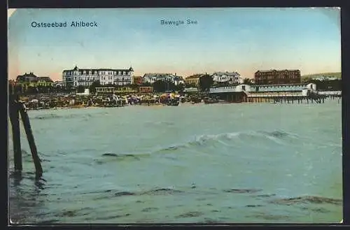 AK Ahlbeck / Ostseebad, Bewegte See mit Strandpartie