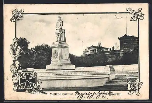 Künstler-AK Berlin-Tiergarten, Moltke Denkmal, Eisernes Kreuz, Eichenlaub