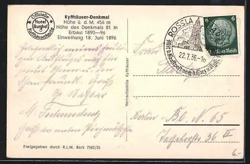 AK Kyffhäuser, Kyffhäuser Denkmal aus der Vogelschau