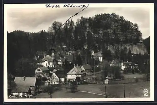 AK Oybin, Ortsansicht mit Dorfkirche und Berg Oybin