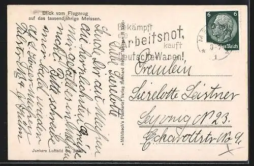 AK Meissen / Elbe, Ortsansicht aus dem Flugzeug