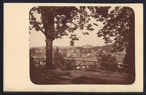 Foto-AK Friedrichroda i. Thür., Ortspartie mit Panorama
