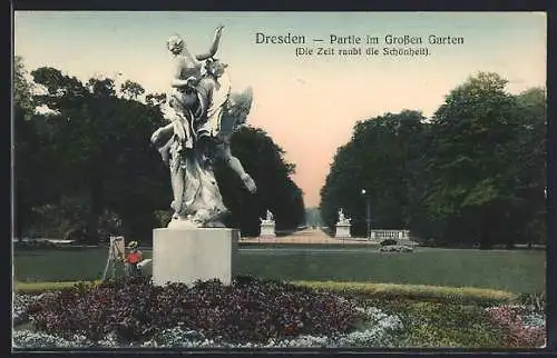 AK Dresden, Grosser Garten, Statue Die Zeit raubt die Schönheit