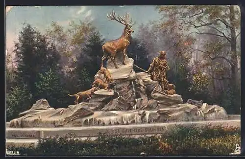 AK Berlin, St. Hubertus-Brunnen im Tiergarten
