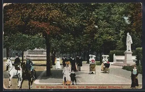 AK Berlin-Tiergarten, In der Siegesallee beim Denkmal Kaiser Wilhelms I