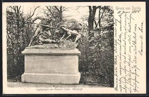 AK Berlin-Tiergarten, Jagdgruppe am Grossen Stern, Eberjagd