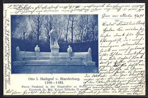 AK Berlin-Tiergarten, Otto I. Markgraf von Brandenburg Denkmal in der Siegesallee