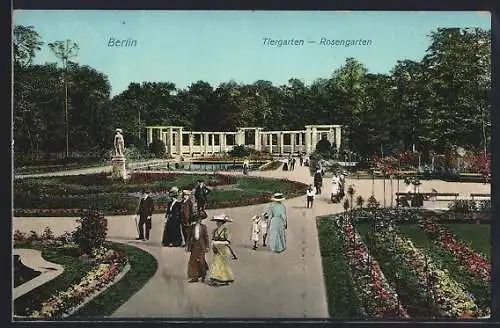AK Berlin, Tiergarten-Rosengarten mit Spaziergängern