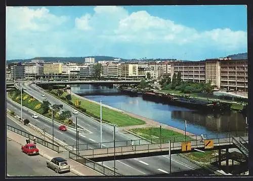 AK Saarbrücken, Stadtzentrum mit Brücke