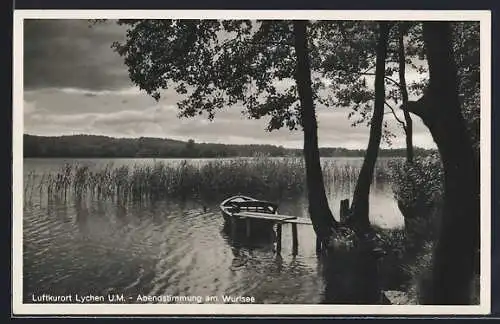 AK Lychen /U. M., Wurlsee mit Boot am Abend