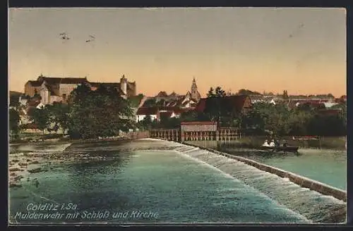 AK Colditz i. Sa., Muldenwehr mit Schloss und Kirche