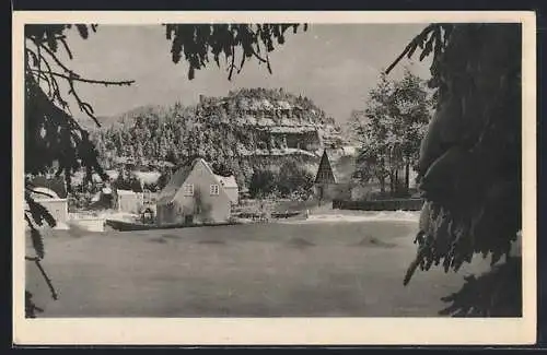 AK Oybin /Zittauer Gebirge, Der Berg Oybin im Schnee