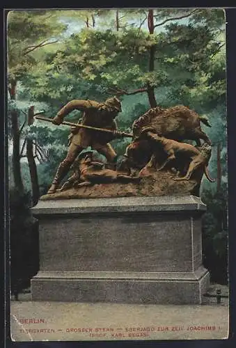 AK Berlin, Tiergarten, Grosser Stern, Eberjagd zur Zeit Joachims I., Figurengruppe