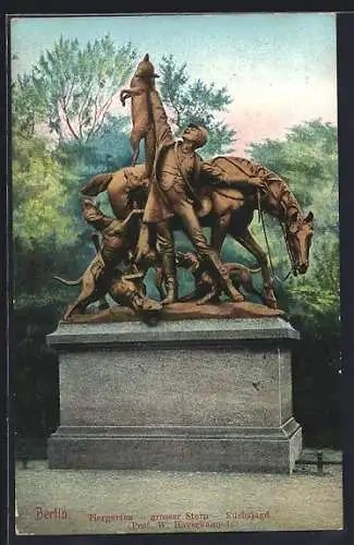 AK Berlin, Tiergarten, Grosser Stern, Fuchsjagd, Figurengruppe