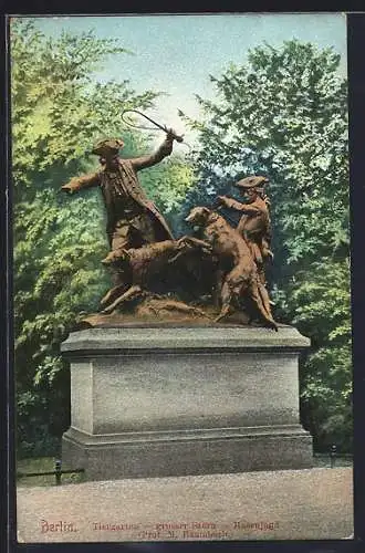 AK Berlin, Tiergarten, Grosser Stern, Hasenjagd, Figurengruppe