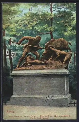 AK Berlin-Tiergarten, Grosser Stern, Skulptur Eberjagd zur Zeit Joachims I.