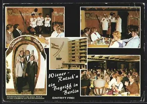 AK Berlin, Gaststätte Wiener Rutschn, Martin-Luther-Str. 18, 3 Robbys und Texter, Innenansichten, Gebäudeansicht