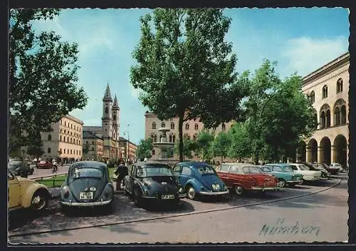 AK München, An der Universität, VW-Käfer