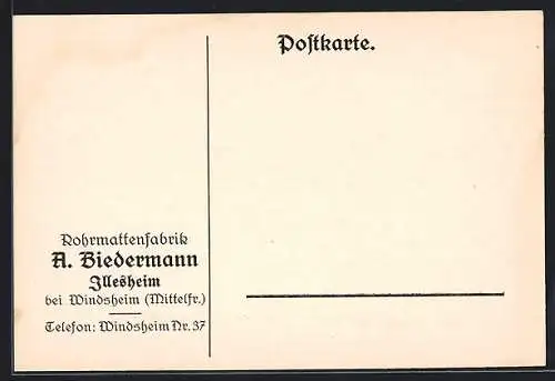 AK Illesheim /Windsheim, Rohrmattenfabrik A. Biedermann, Korrespondenzkarte