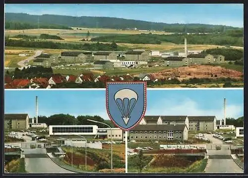 AK Oberbexbach /Saar, Saar-Pfalz-Kaserne, Panorama-Ansichten mit Ort, Wappen