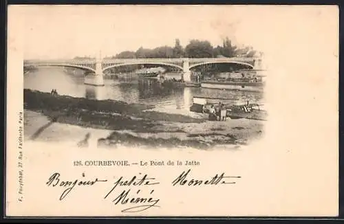 AK Courbevoie, Le Pont de la Jatte et les berges animées