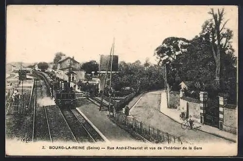 AK Bourg-la-Reine /Seine, Rue André-Theuriet et vue de l`intérieur de la Gare