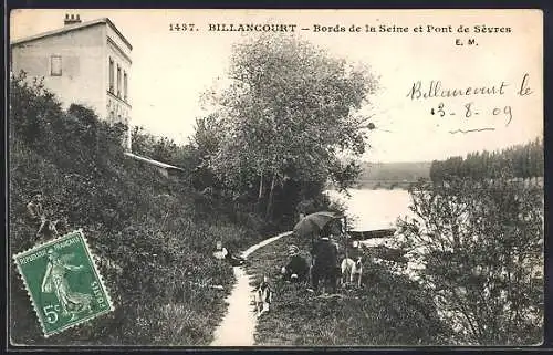AK Billancourt, Bords de la Seine et Pont de Sèvres