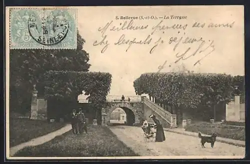 AK Bellevue /S.-et-O., La Terrasse avec promeneurs et chien