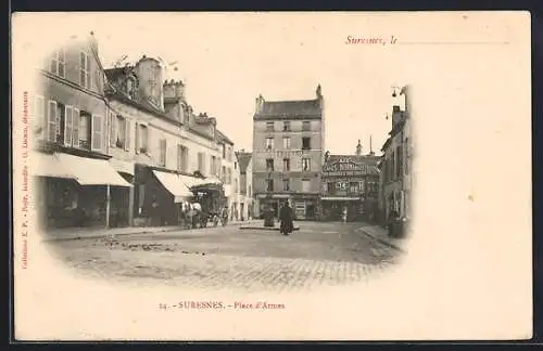 AK Suresnes, Place d`Armes avec bâtiments et calèches