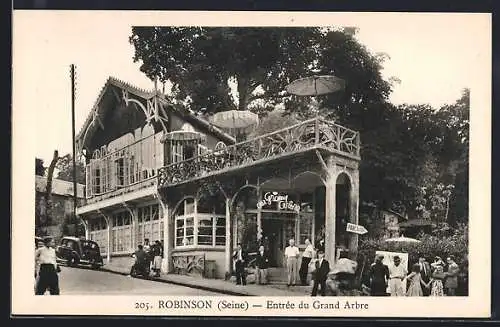 AK Robinson /Seine, Entrée du Grand Arbre avec visiteurs et voitures