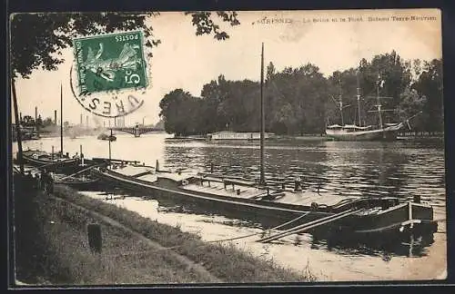 AK Suresnes, La Seine et le Pont. Bateaux Terre-Neuviens