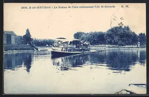 AK Bas-Meudon, Le Bateau de Paris contournant l`île St-Germain