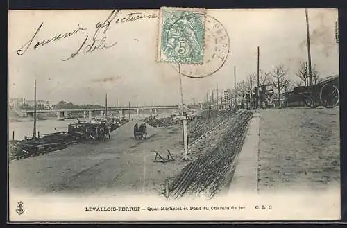AK Levallois-Perret, Quai Michelet et Pont du Chemin de fer