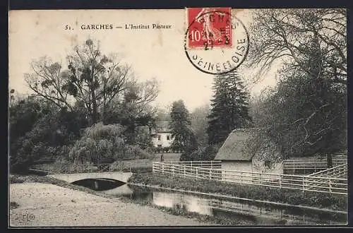AK Garches, L`Institut Pasteur et le paysage environnant avec pont et rivière