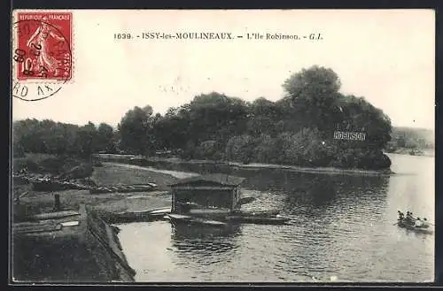 AK Issy-les-Moulineaux, L`Île Robinson avec barques sur la rivière
