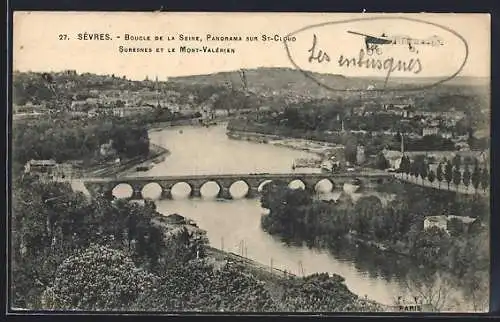 AK Sèvres, Boucle de la Seine, Panorama sur St-Cloud, Suresnes et le Mont-Valérien