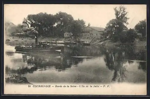 AK Courbevoie, Bords de la Seine, l`Île de la Jatte, bateau à vapeur sur le fleuve