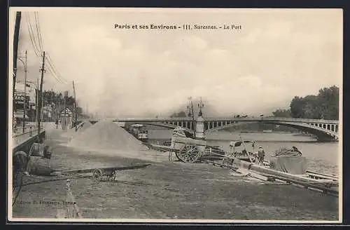 AK Suresnes, Le Port et le pont sur la Seine avec activités portuaires et chariots